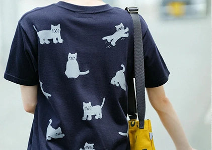 เสื้อยืดแขนสี่ส่วน ลายแมว 