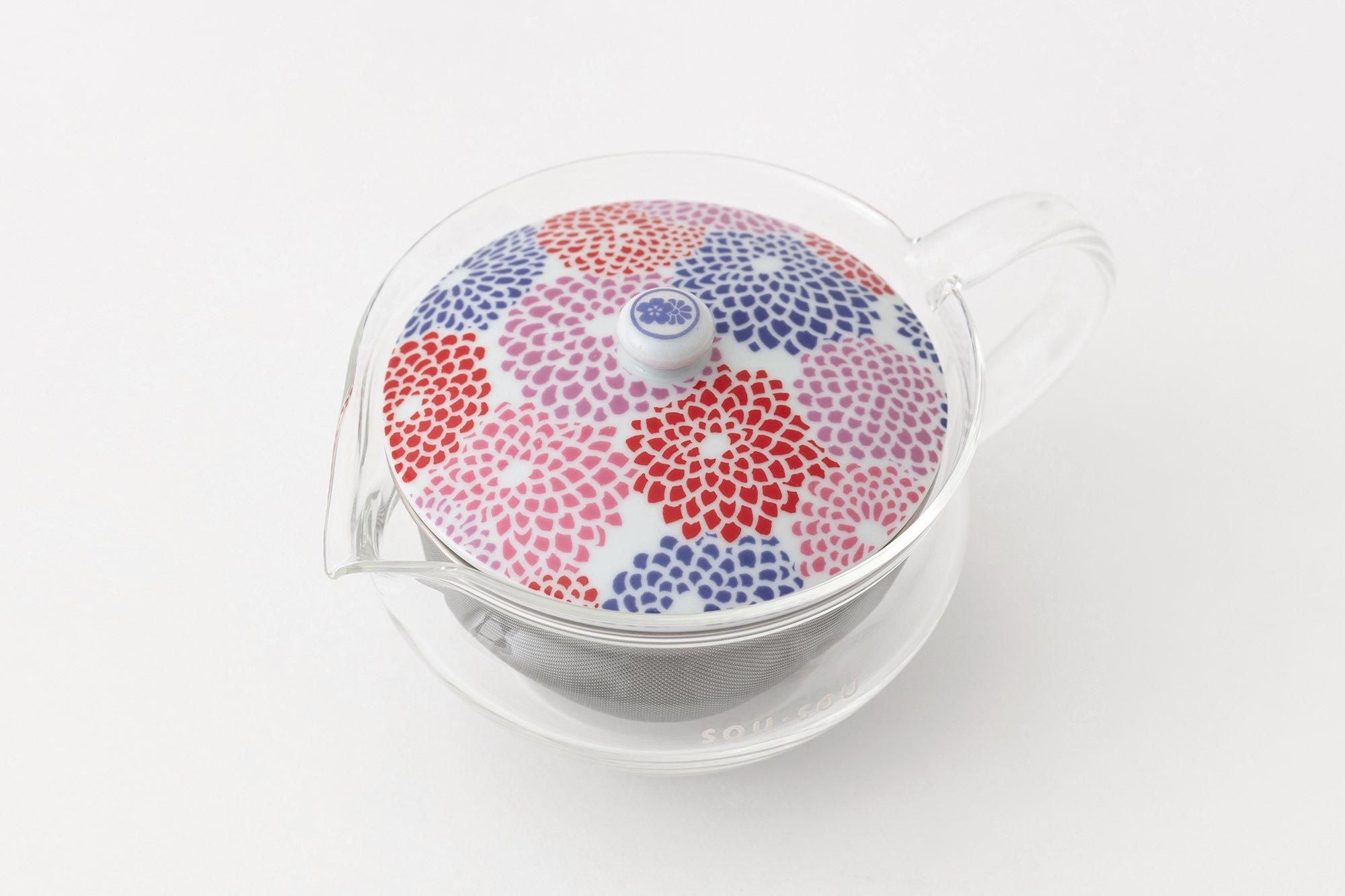 Ensemble théière et boîte à thé en verre résistant à la chaleur/Kikuzukushi Tsukumo