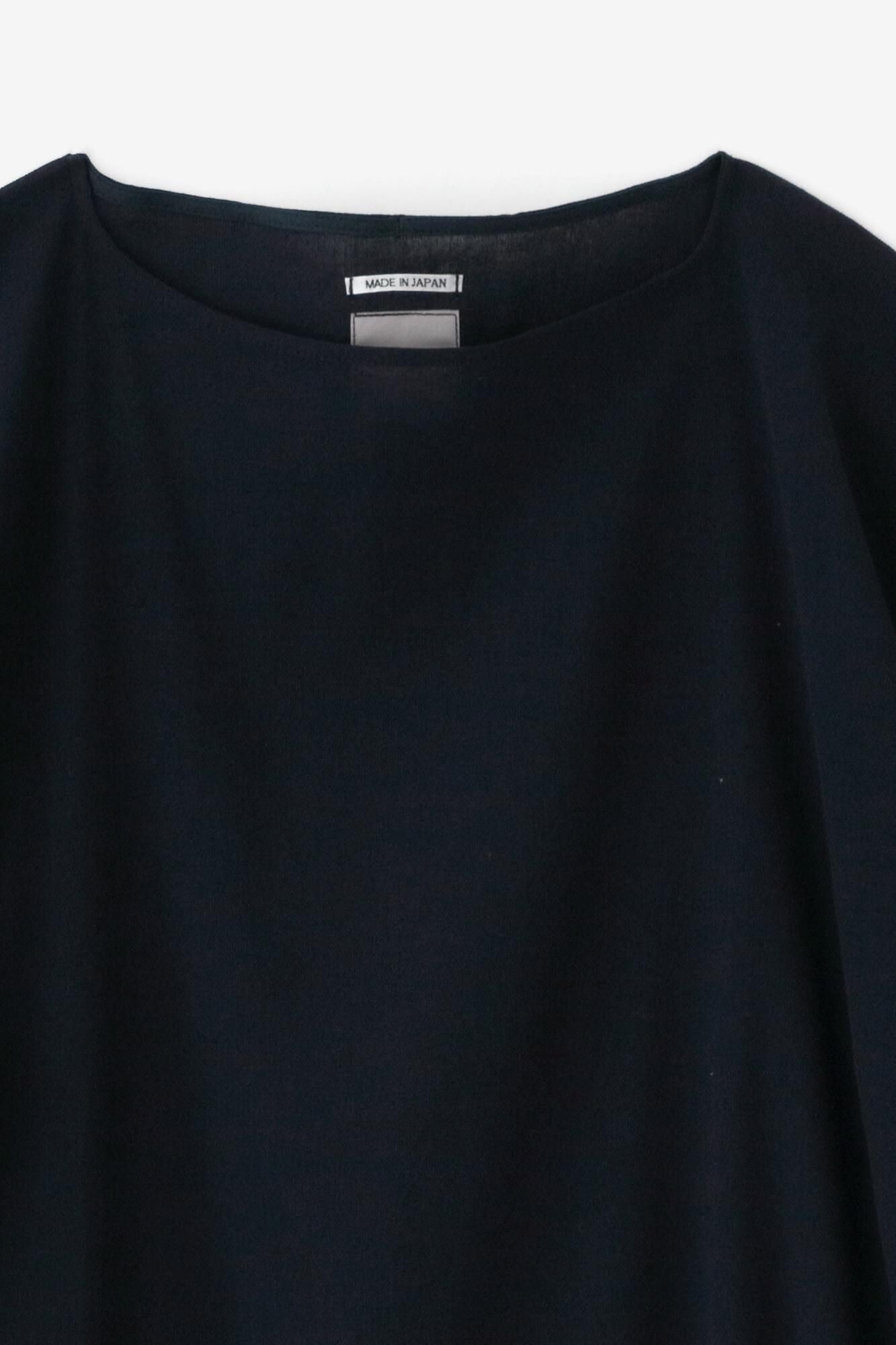 Chizimi Cotton 40/40 Wide Sleeve Boat Neck One-piece Dress ／ Dark Blue
