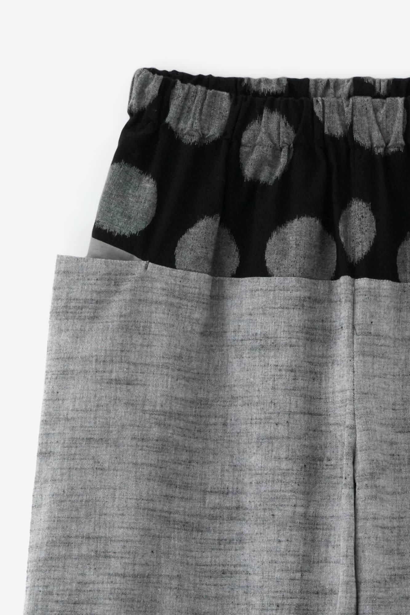 Kurume Kasuri Obi Style Pant / Polka Dots Black x Light Grey
