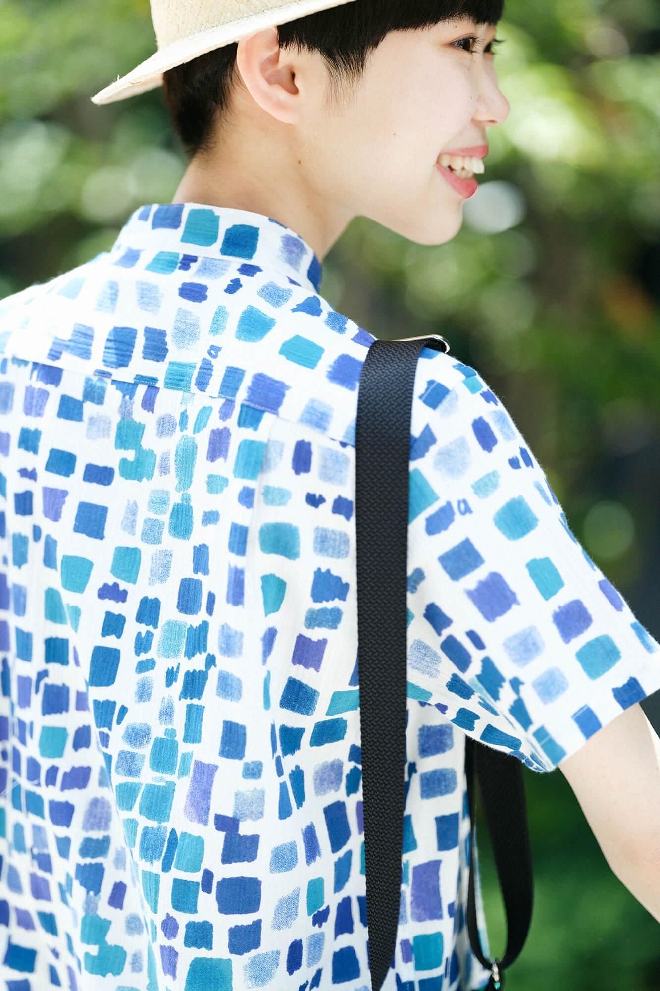 Chizimi Cotton 20/20 Stand Collar Short Sleeve Shirt / Palette Water Blue Color