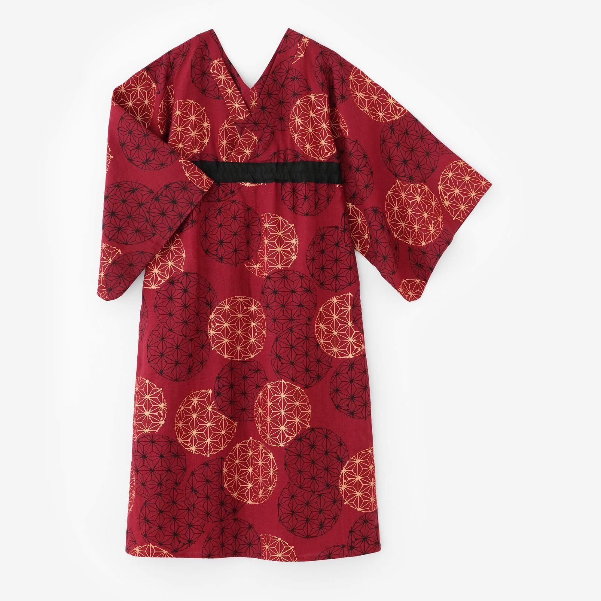 【Online】Linen Yukata Dress／Hemp-leaf Pattern