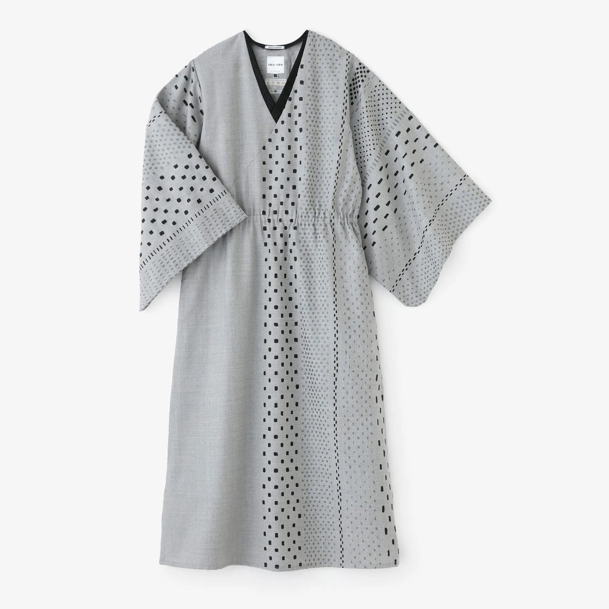 【net limited】Combed Yarn（So-mo) Double V-neck Kimono Dress／Hail Stripesand Blank Silver Grey