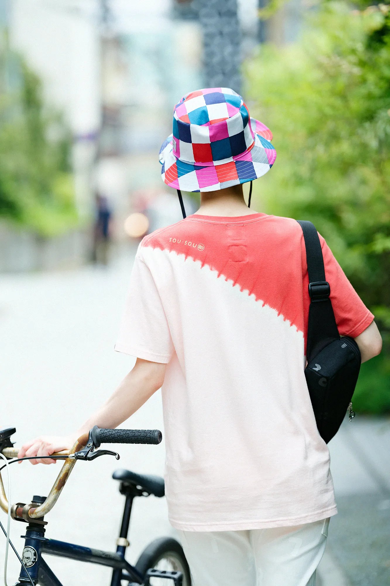 Konsei Tie-Dye Bi-color Short Sleeve T-shirt[5.0]／Messenger Light Pink×Red