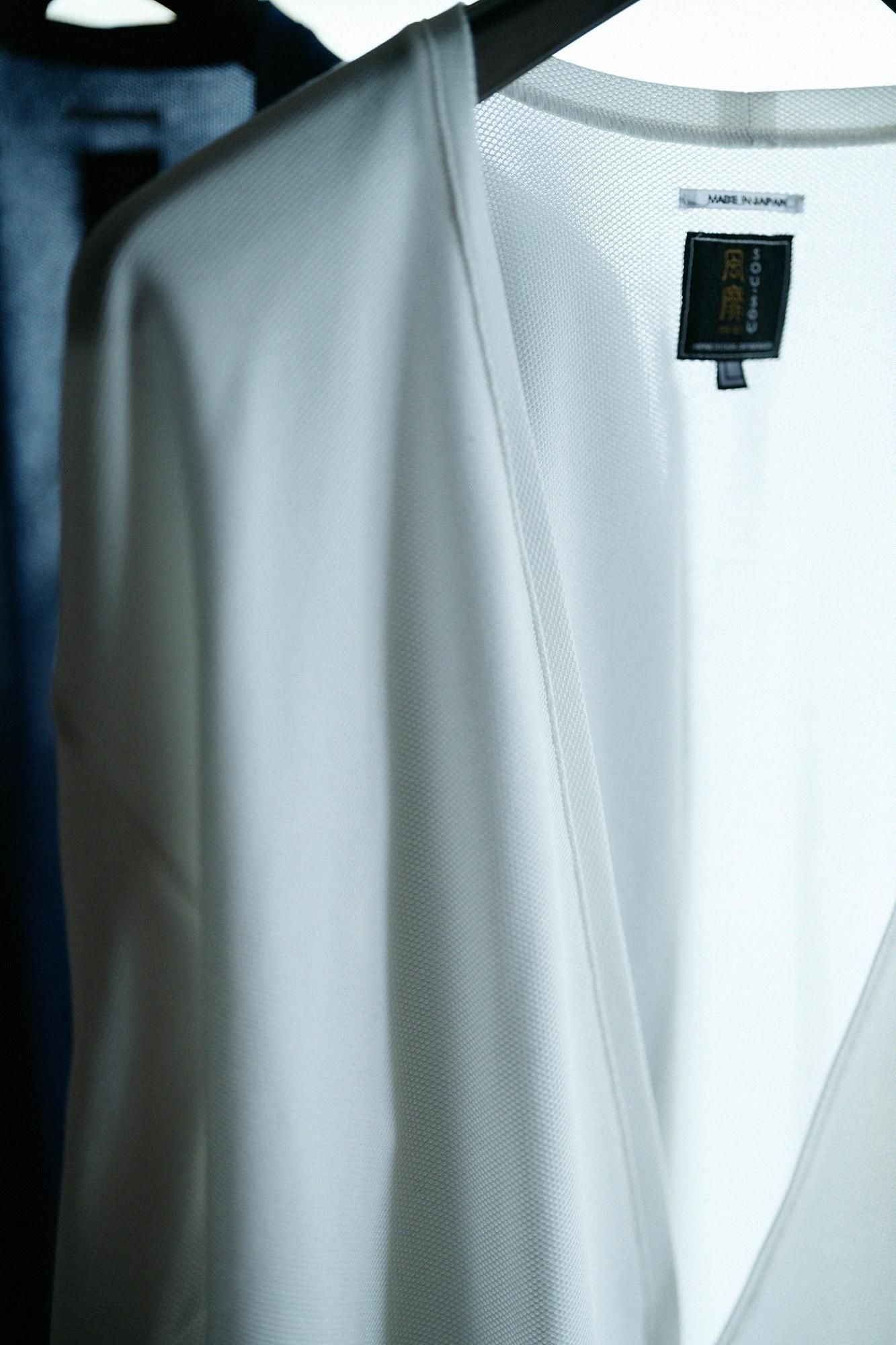 Cotton×Coolmax(R) Honeycomb Weave Fubi Cardigan / White