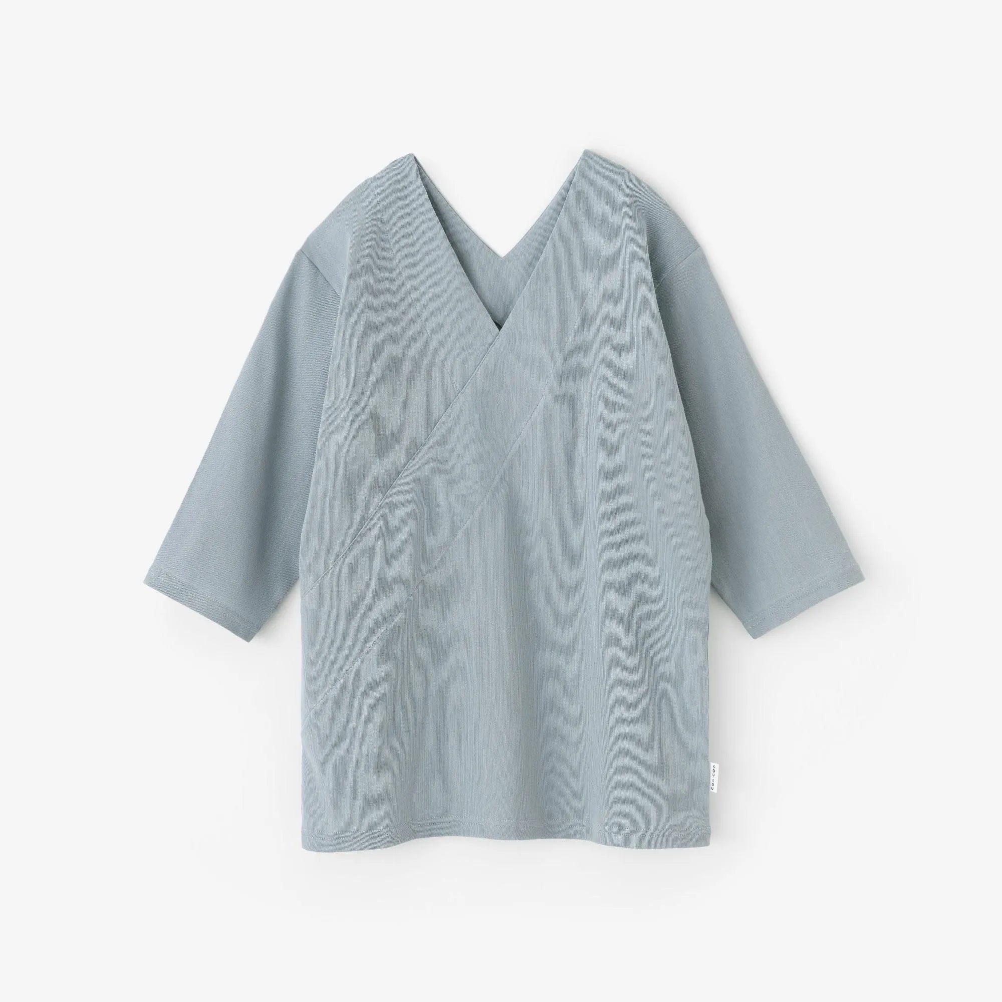Chizimi Cotton 40/40 V-neck Shirt Elbow Length Sleeve / Greenish Blue