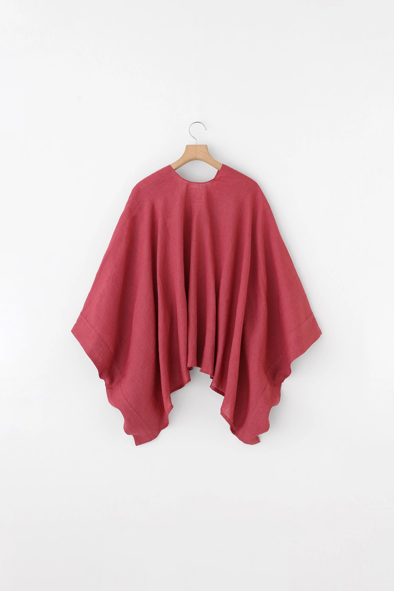Linen Kisaragi Poncho Short／Purplish Red