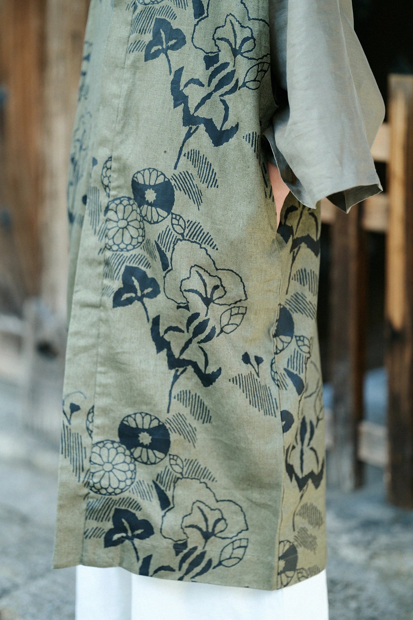 Linen Twill Weave Long Jinbaori Single Layer／Yamafuuga Olive Green