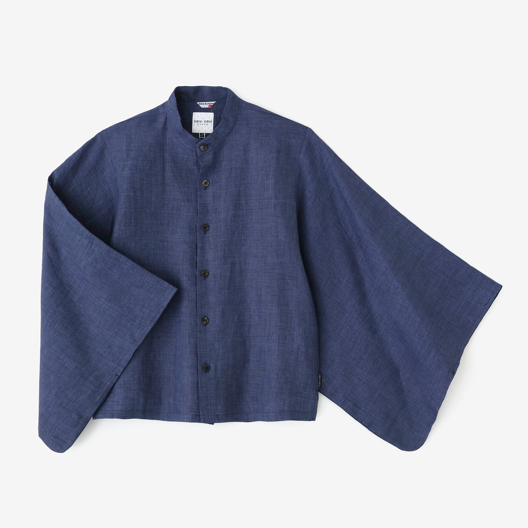 麻和服袖衬衫／灰蓝色