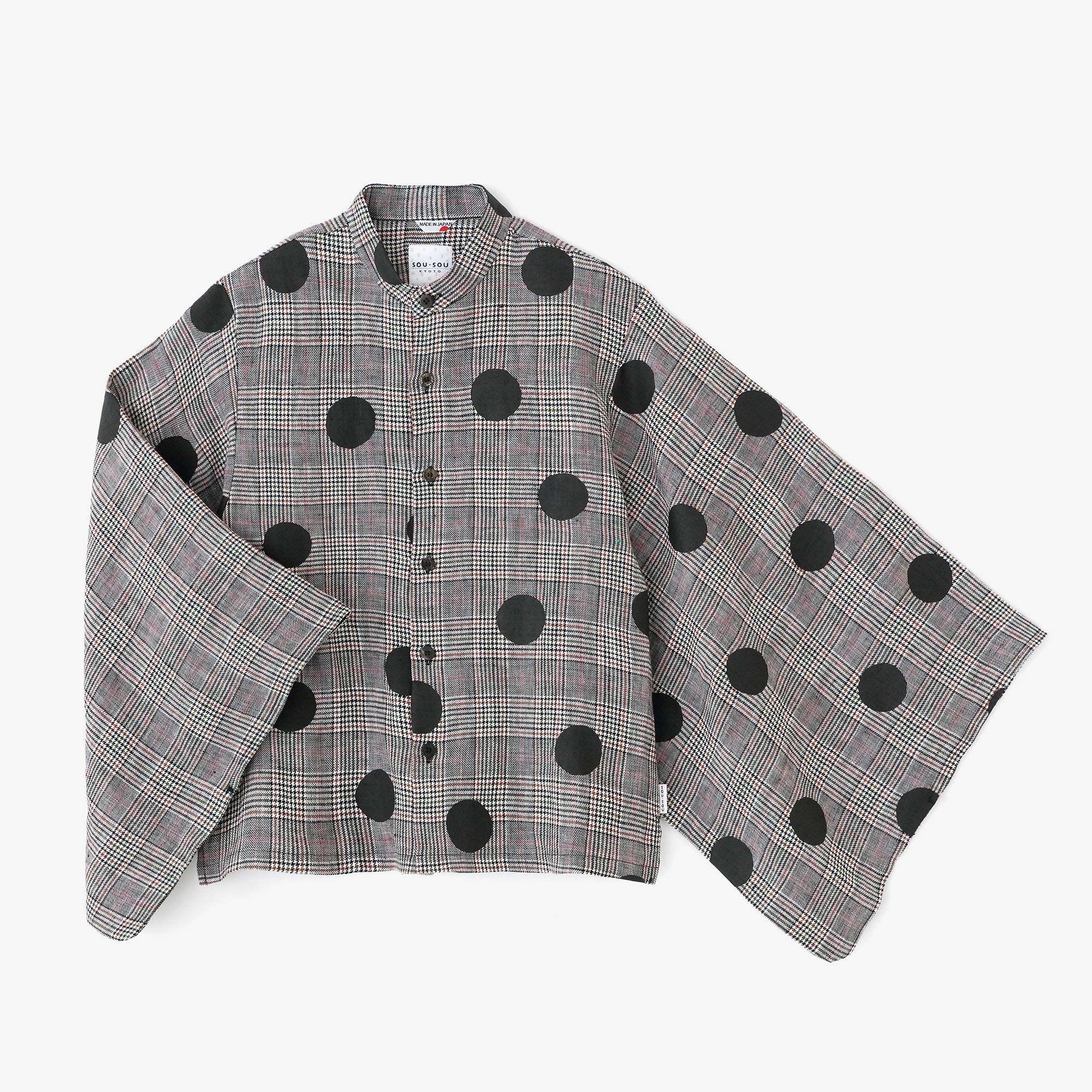 麻格子织和服袖衬衫／圆点间疏和留白