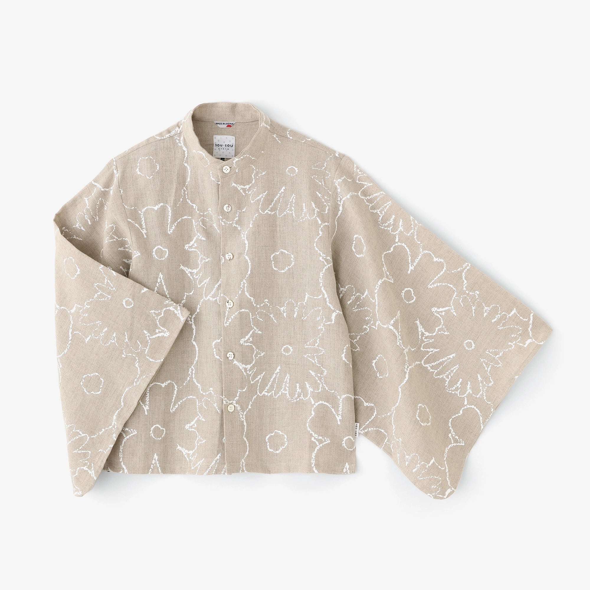 麻和服袖衬衫／落落大方涂鸦亚麻色