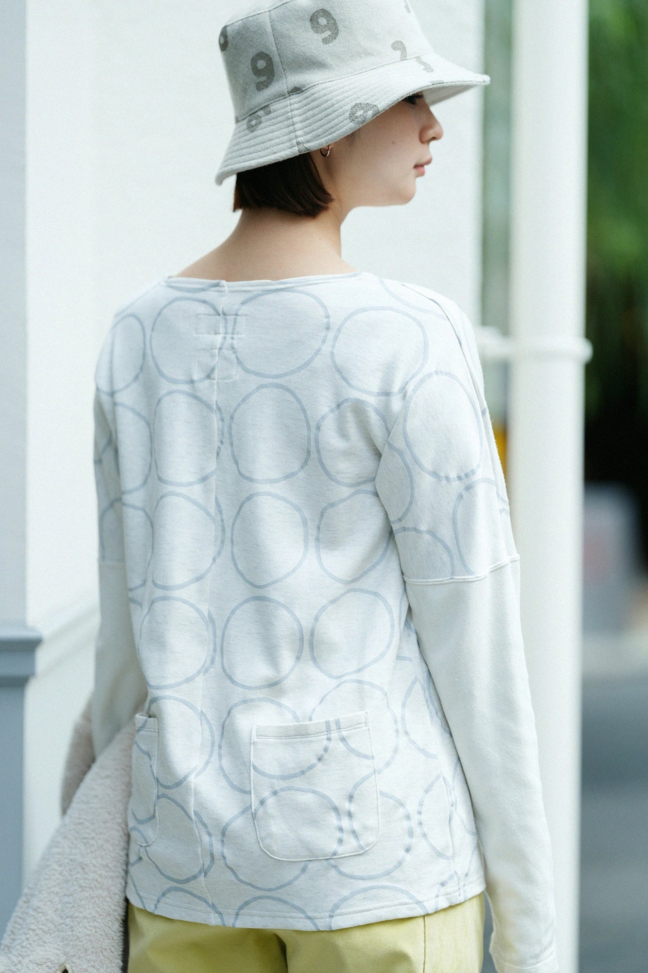 Cotton River Knit gemustertes Langarm-T-Shirt/Wanabe Elfenbein