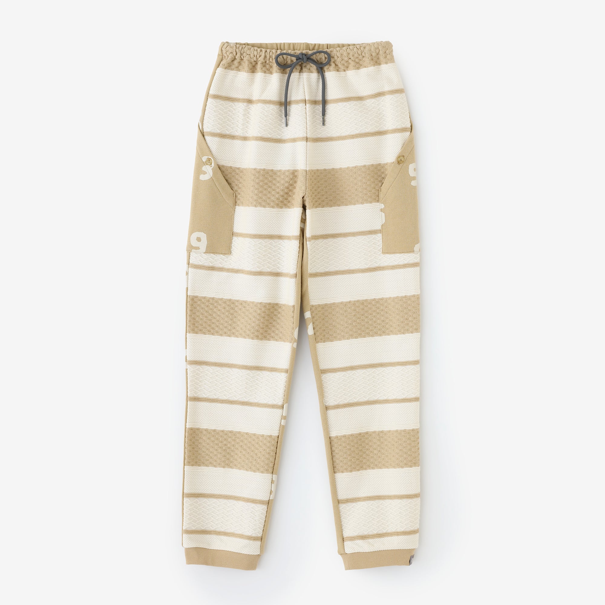  Zopfmuster-Jacquard x Fleece-BIKE-Hose/Ecru/Biscuit-Bordüre xSO-SU-U