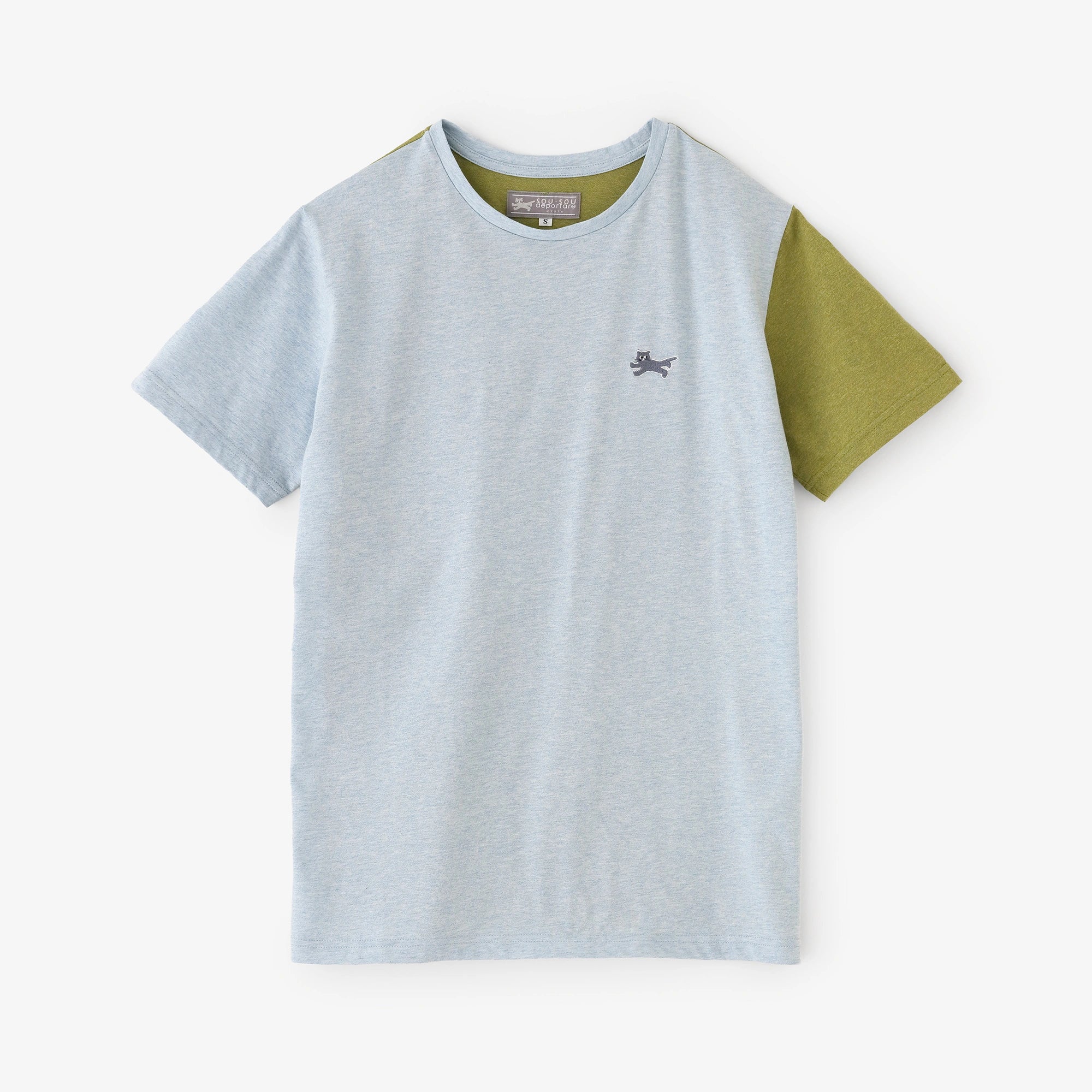 T-shirt à manches mi-longues en coton Ismire, coloration tie-dye / bleu ciel × vert orme 
