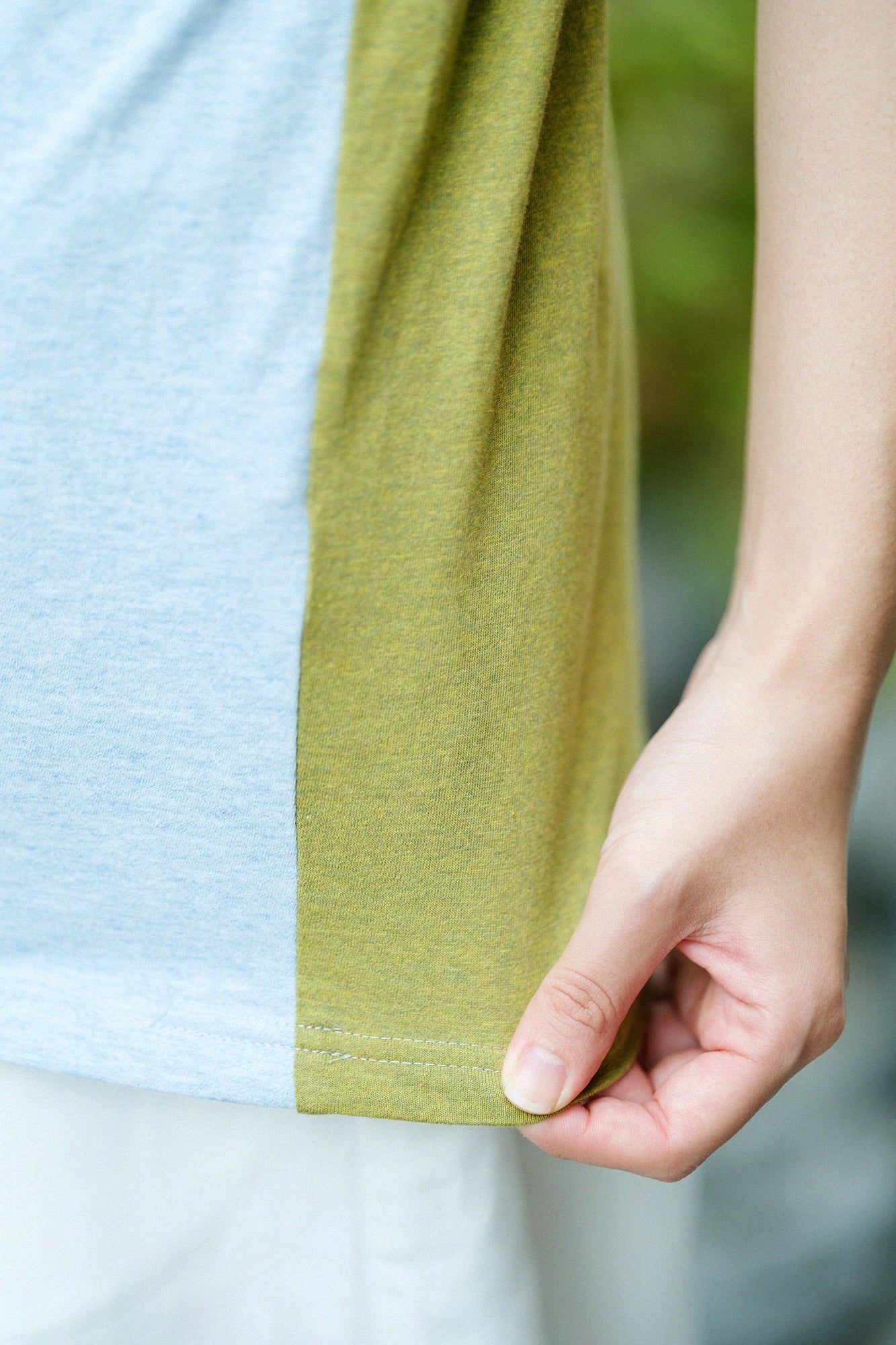 Izmir Cotton Bi-color Short-Sleeve T-Shirt/Sky Blue×Elm Green