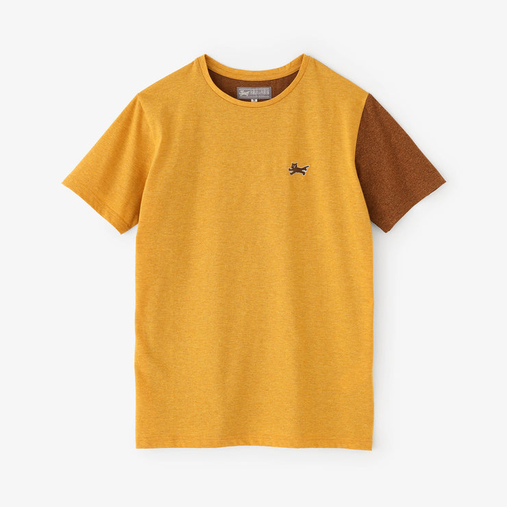 Izmir Cotton Bi-color Short-Sleeve T-Shirt/Chrome Yellow×Russet Brown