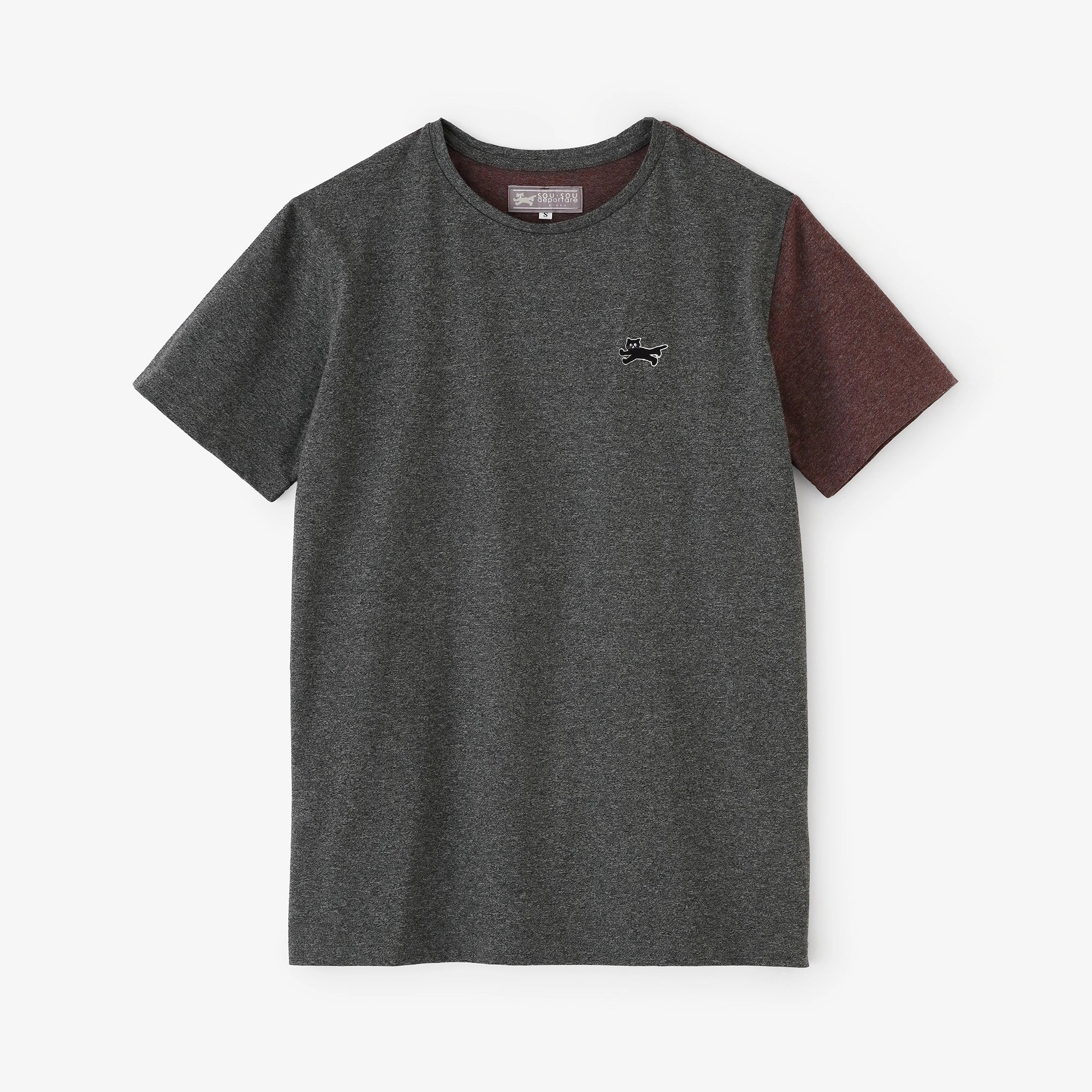 Izumi Cotton Veste à col montant T-shirt à manches mi-longues / Chaudron gris × ocre brûlé 