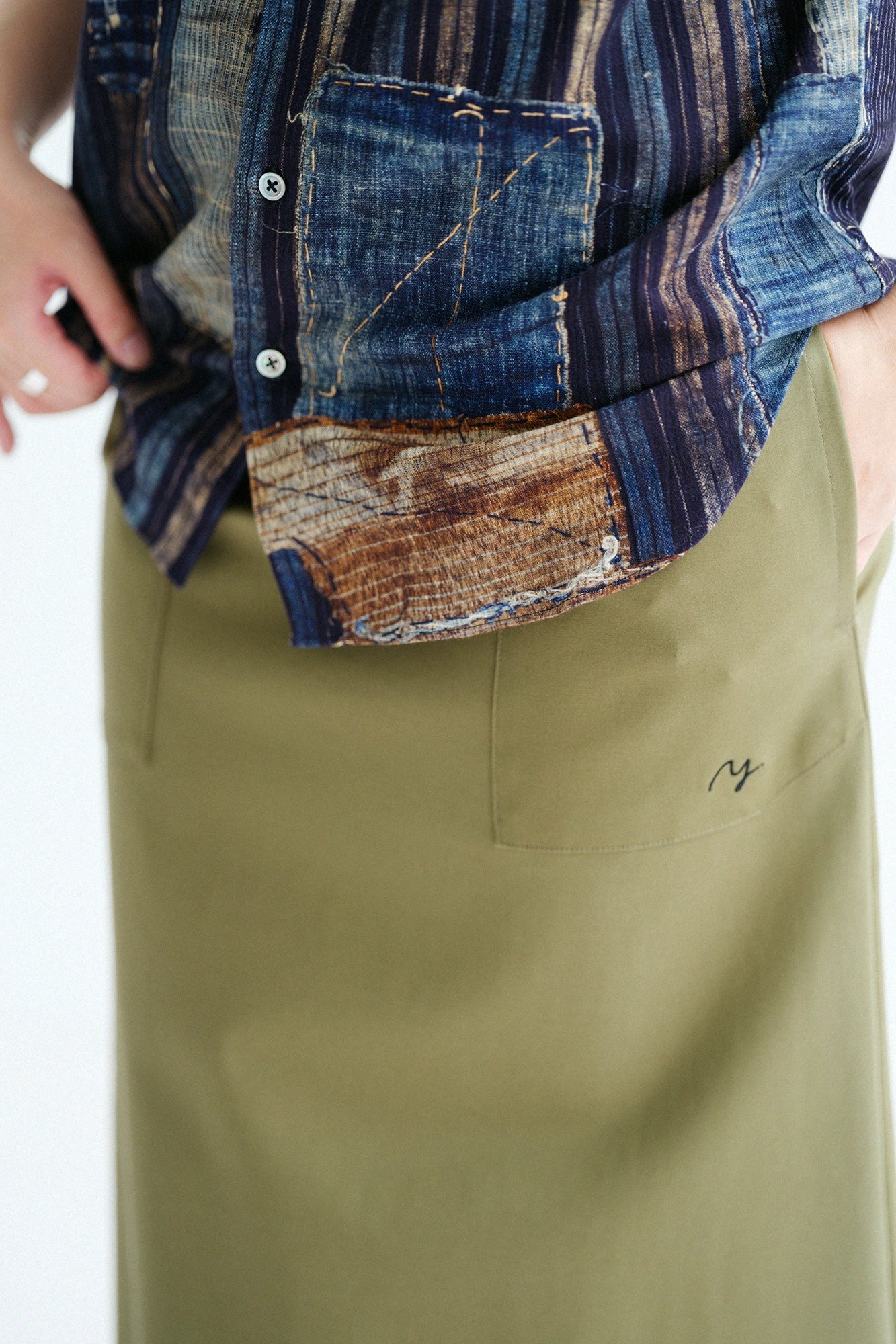 Double Cloth Stretch Tight Skirt／Olive Green 