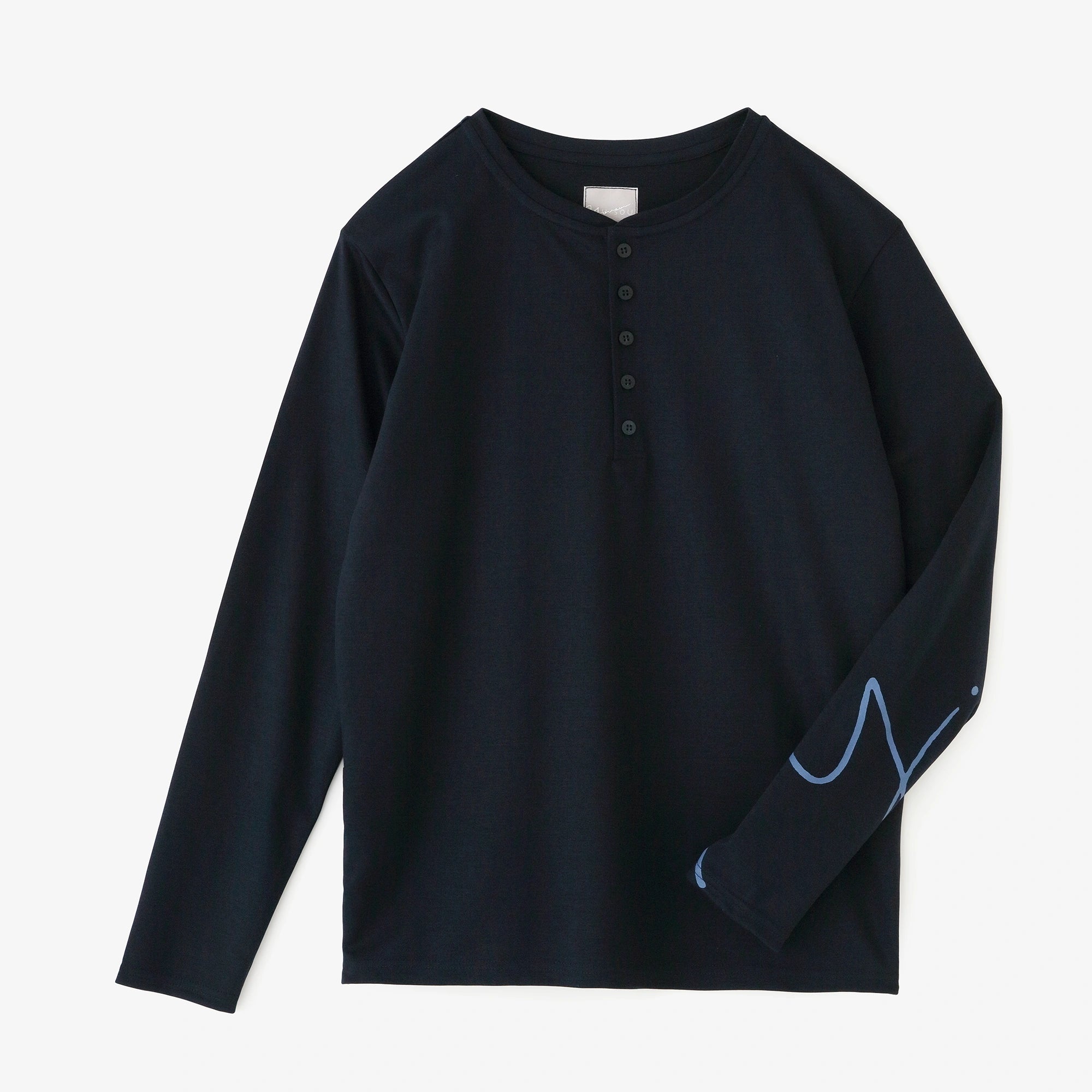スムース編 ヘンリーネック 長袖Tシャツ／ダークネイビー