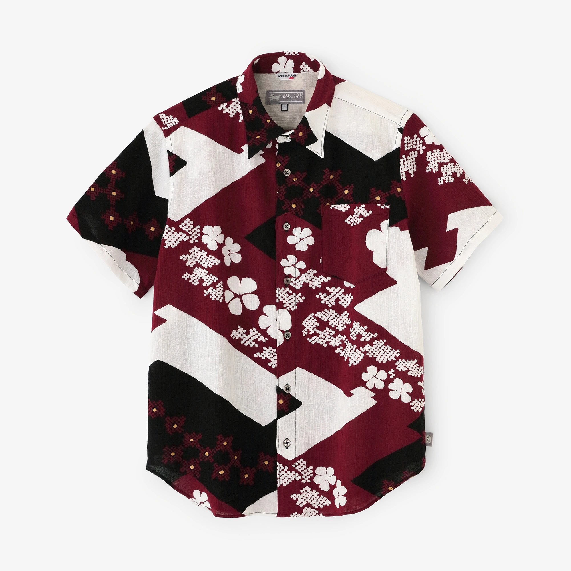 Chemise à manches mi-longues Takashima Shrink 20/20 / petits nuages blancs (Kobanagumo) motif losanges changeants (Kawaribishi Tsunagi Moyō) photoprint (Utsushi) 