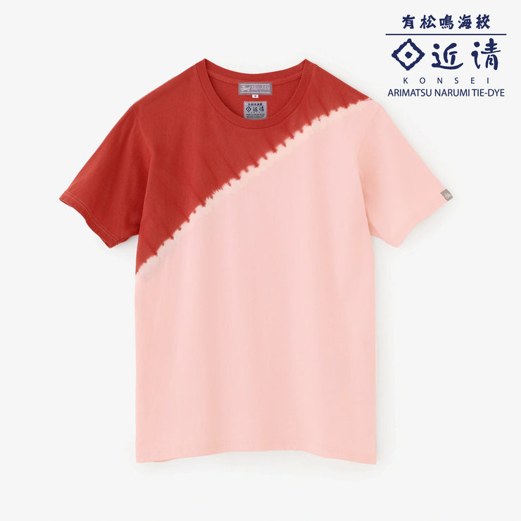 Konsei Tie-Dye Bi-color Short Sleeve T-shirt[5.0]／Messenger Light Pink×Red