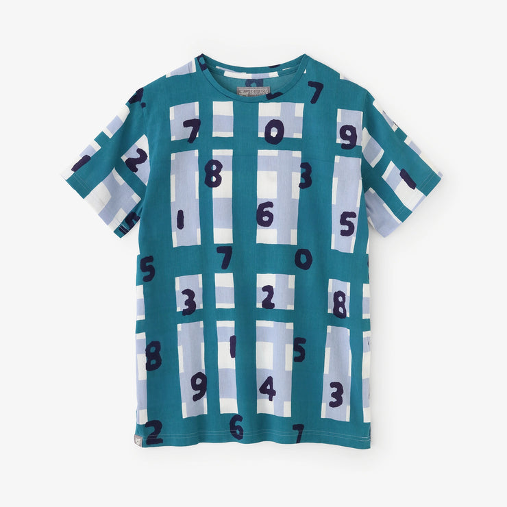Chizimi Cotton 40/40 Short Sleeve T-shirt／SO-SU-U and Random Lattice Blue Green