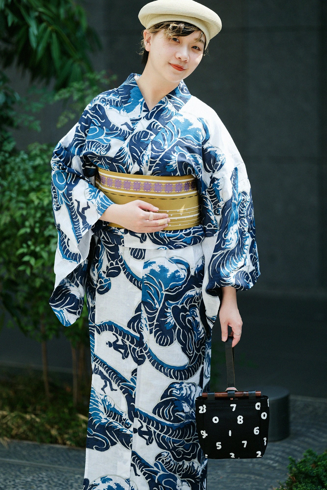 【※お仕立て別】知多木綿 綿麻 30/30 浴衣反物／flying elephants