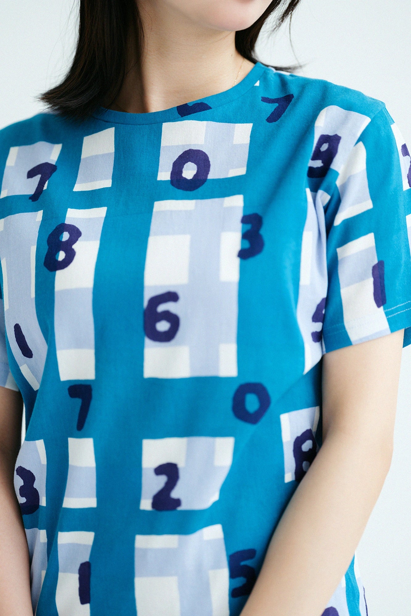 T-shirt manches semi-courtes 40/40 Takashima Shukku / SO-SU-U et grand damier (tamidaré gōshi) bleu-vert 