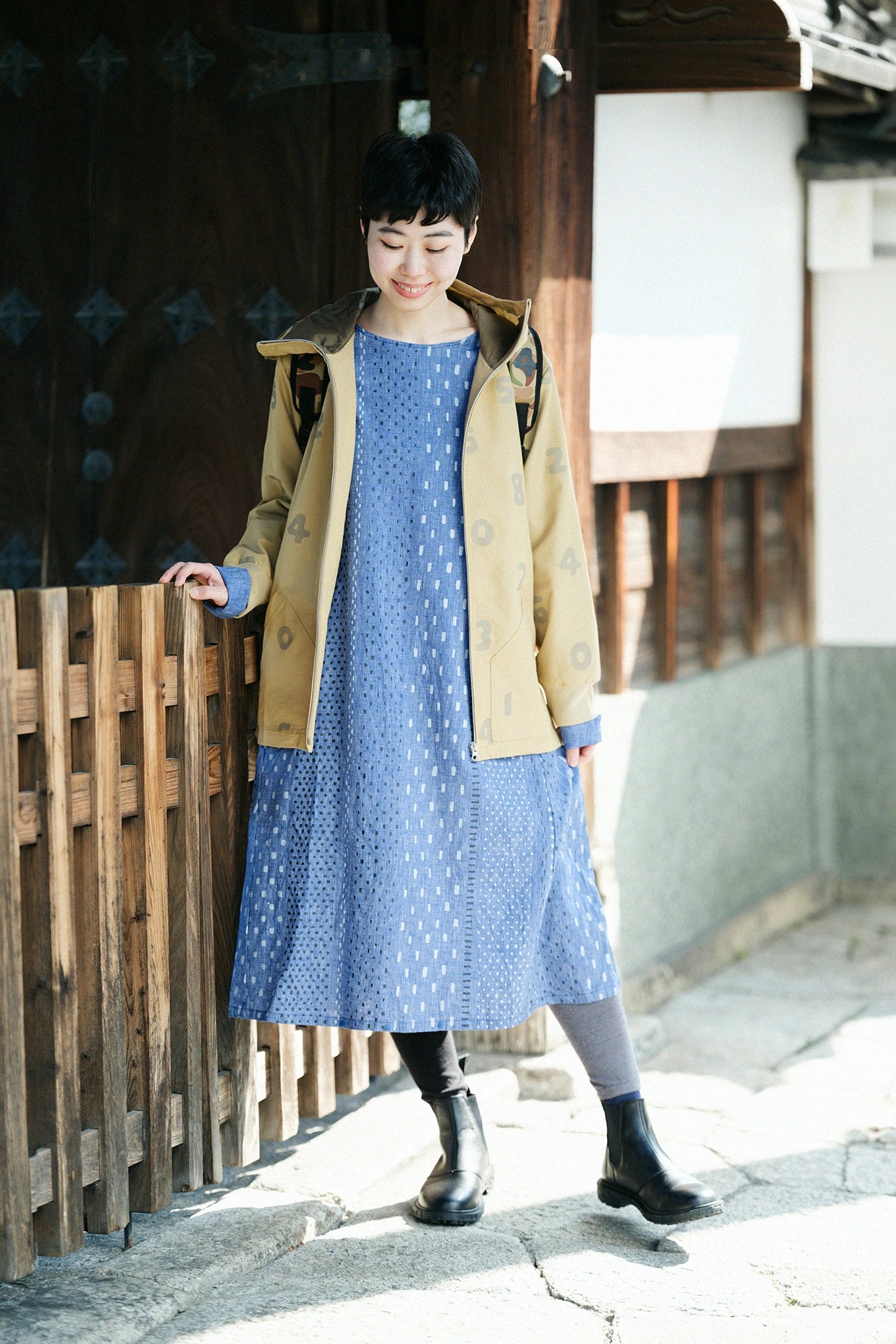  BIKE-Kleid aus Baumwollleinen/Hagelstreifen Blau