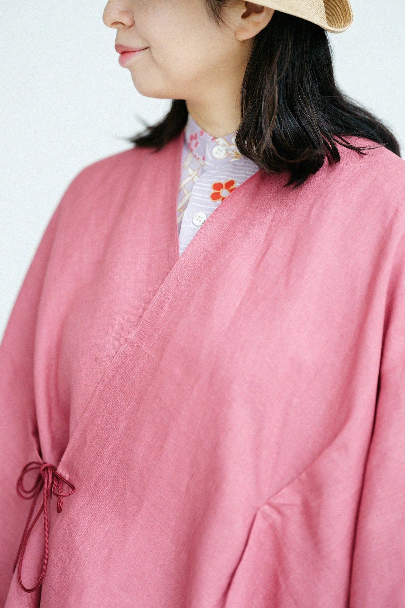 Linen Kisaragi Poncho Short／Purplish Red
