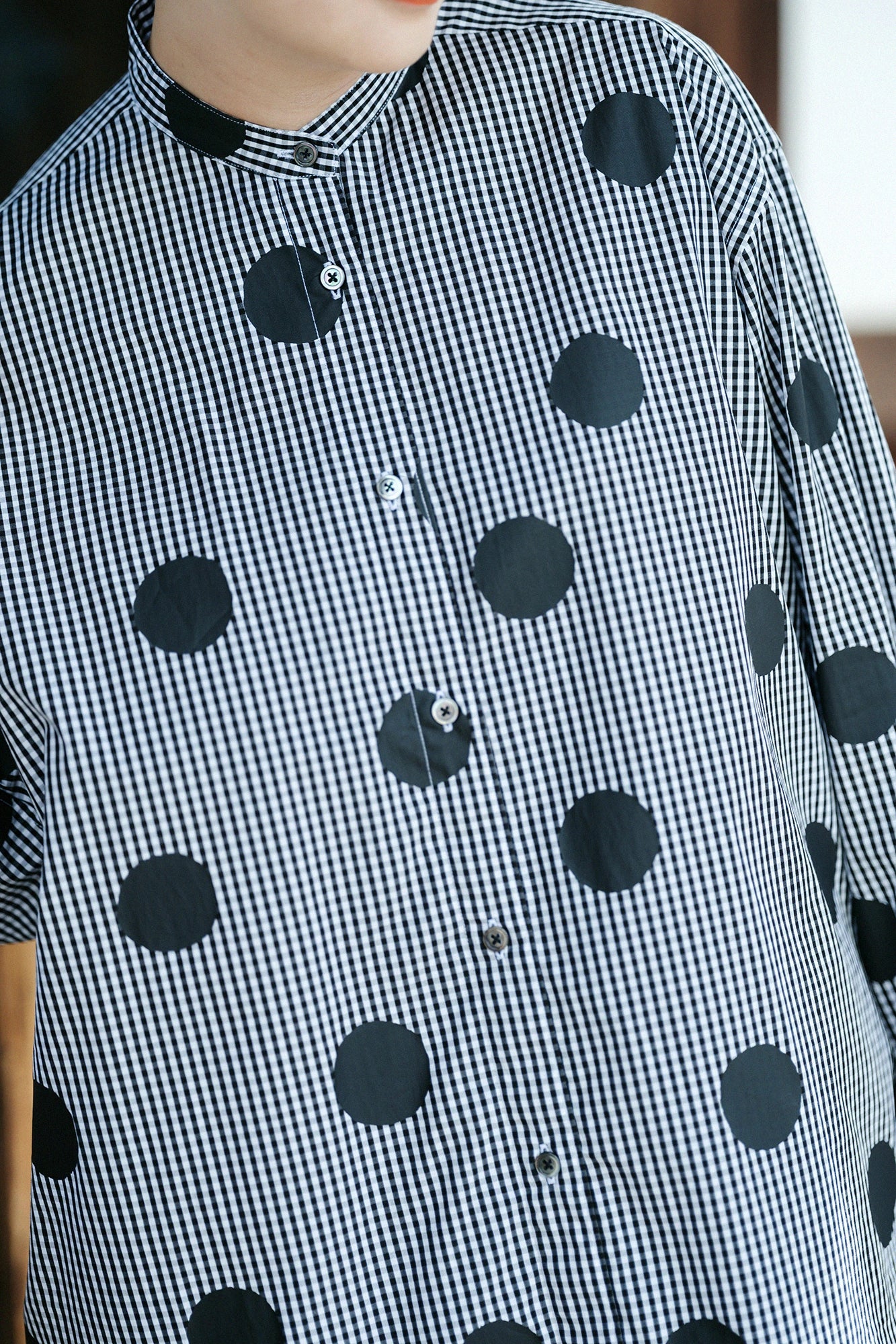 Superlanges Baumwoll-Grand-Hemdkleid R.H/Suigyoku Mara Schwarz kariert